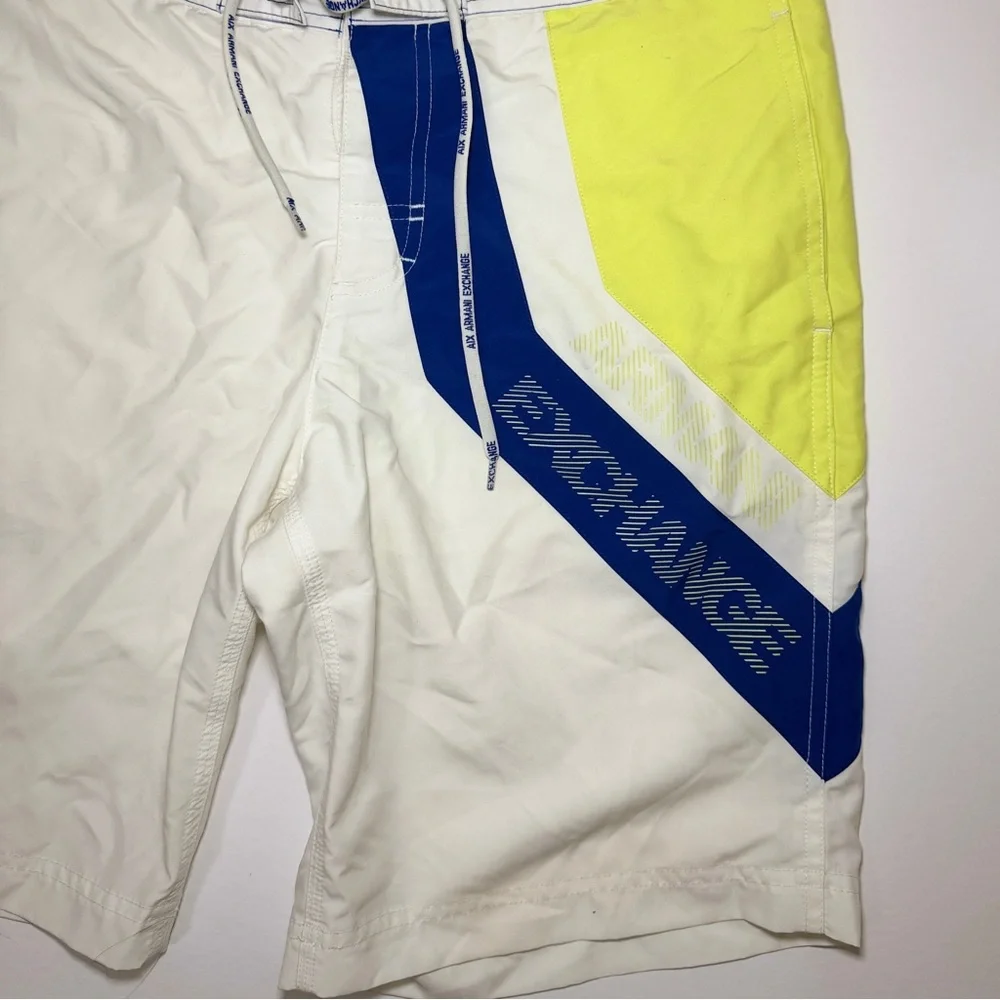 Armani Exchange Men's White and Yellow Board Shorts